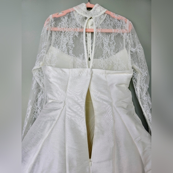 BHLDN Ivory Long-Sleeve High-Neck Lace Fit & Flare Mini Dress - Picture 9 of 14